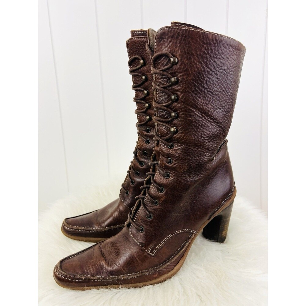 Vintage 90s Vittorio Piani Luxury Lace up Boxer Boots Brown Pebbled Leather EU38